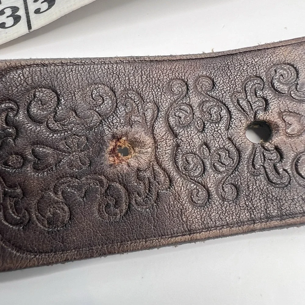 Embossed Tooled Scrolling Genuine Leather Belt 35-40 Brown Western Boho Festival